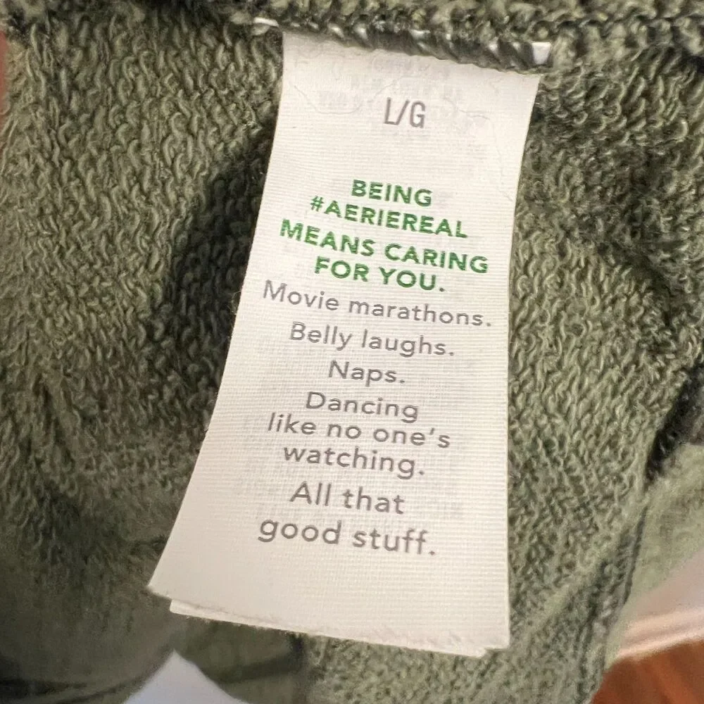 Aerie Olive Oversized Boho Pullover Sweatshirt Soft Lounge Earthy Cozy Size L - Picture 6 of 9